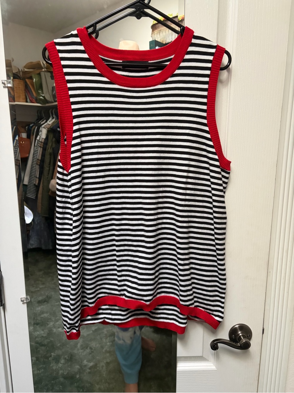 Striped Black & White Tank with Red Trim